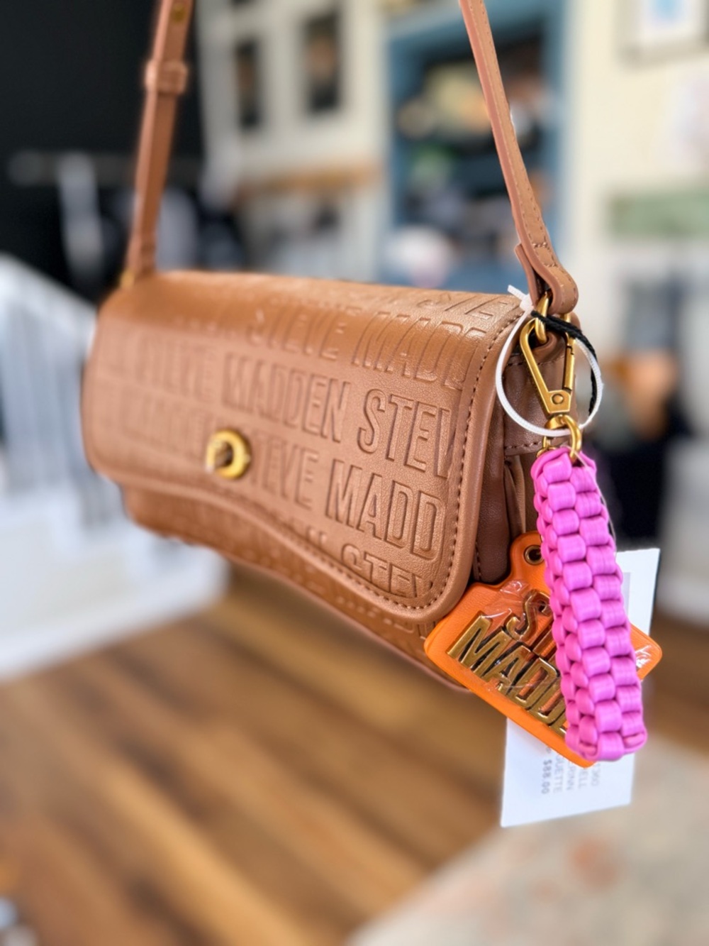 Steve Madden Tan Embossed Logo Crossbody with Gold Hardware - Picture 2 of 5